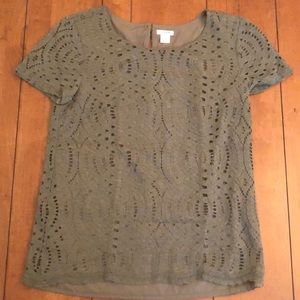 J Crew beautiful olive lace blouse size Medium